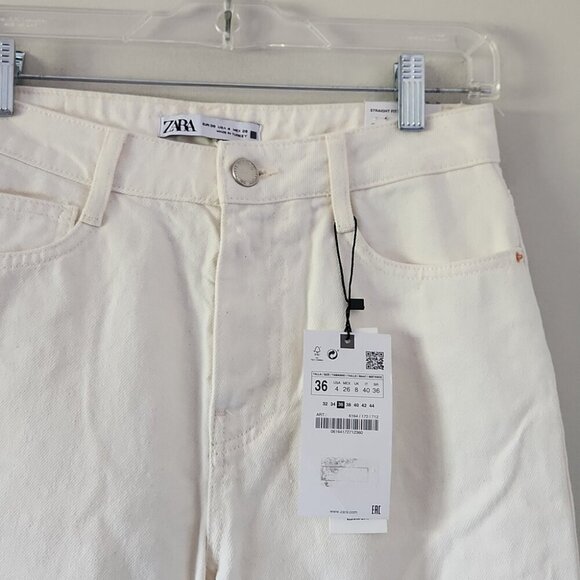 NWT ZARA | Chic Jeans Straight Fit High Rise Rigid Ankle Cream Sz 4 - Picture 6 of 6